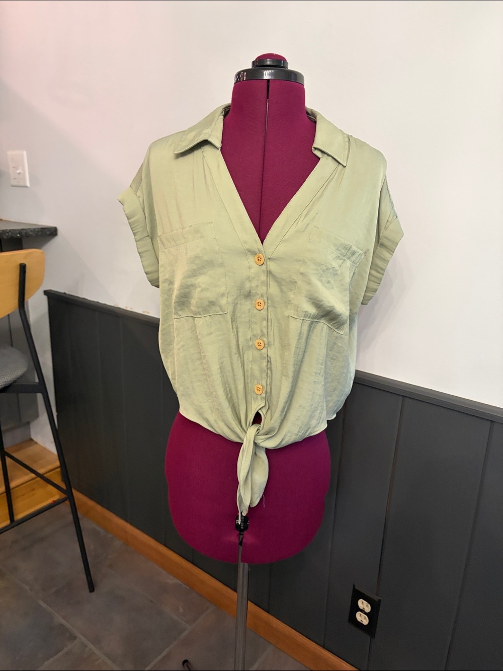Joie Light Sage Green Tie-Front Button Shirt